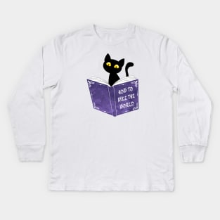 Funny Cat Reading Kids Long Sleeve T-Shirt